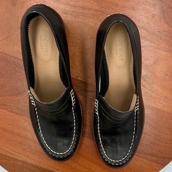 Sperry Seaport Penny Loafer Pumps Black Leather Block Heel STS86538 Womens 8.5 - Picture 4 of 13